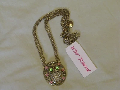 Collar Colgante Búho Betsey Johnson Cristal Verde Perla Oro Nuevo con Etiquetas Foto 1 de 4