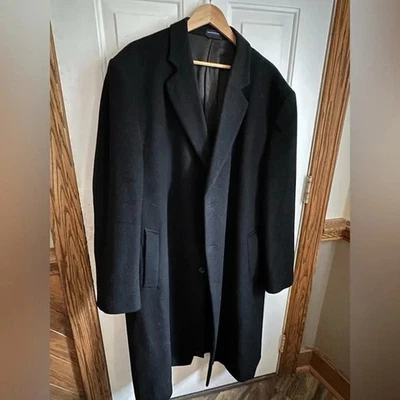 Stafford Men’s Black Over Coat Size 50 Large | Clean | Smoke Free 80% Wool - Image 1 of 4