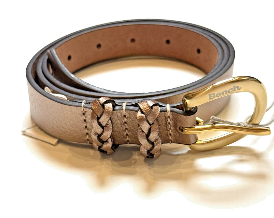 Cinturón Bench 100% Cuero Oro Rosa Detalle Trenzado Hebilla Dorada Para Mujer Talla M/L Nuevo Con Etiquetas Foto 1 de 4