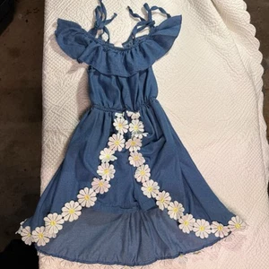 BMG, Romper , Daisy Trimmed Appliqué, Denim Like Material, Girls Sz 2XL - Picture 1 of 9