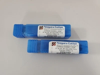 2PCS. #61475 NIAGARA 5/8" 2-FLT.  SOLID CARBIDE SQ. END MILL W/TICN COAT.  "NEW" - Image 1 of 4