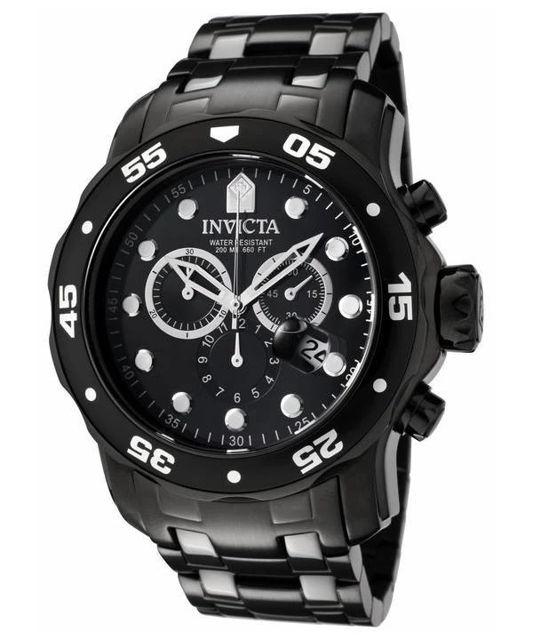 Invicta Pro Diver Black Dial Chronograph Stainless Steel Quartz 0076 Mens Watch - image 1 of 1