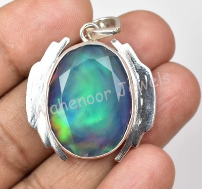 52.10 KT Aurora Opale Pendente Ovale 925 Argento Sterling Design Artigianale - Immagine 1 di 4