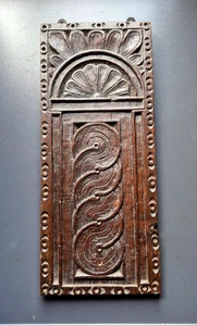 A striking 17th century carved oak panel of rich colour and patina. - Picture 1 of 5