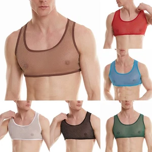 Men's Mesh Tank Top Sleeveless Muscle Tee Crop Top Undershirt U Neck Vest - Picture 1 of 40