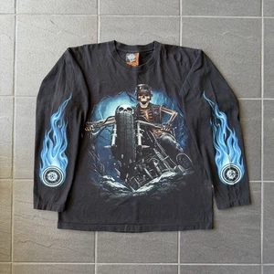 Camiseta Rock Eagle Motociclista Manga Larga Llamas Esqueleto Motocicleta Gráfico Grande - Imagen 1 de 10