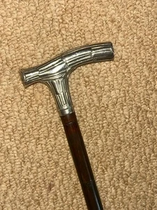 Edwardian Art Nouveau Walking Stick Cane Hallmarked 1904 Silver Handle By Brigg - Picture 1 of 10