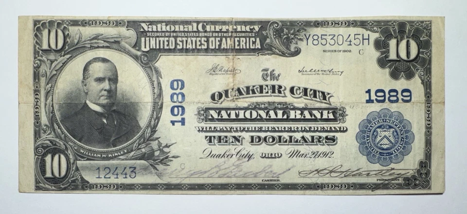 1902 $10 Quaker City National Bank Ohio, National Currency - Image 1 of 2