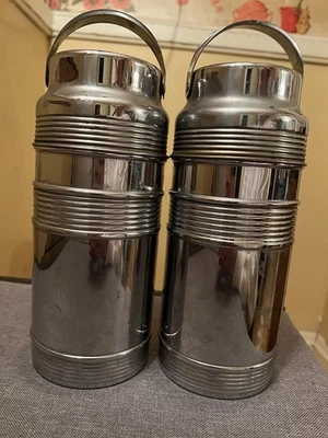 Juego De 2 Termos Vintage Aspiradora Vidrio Corcho Acero Inoxidable Acanalado Cromo 6011 Foto 1 de 4