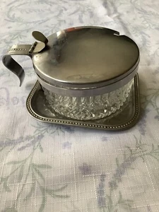 Vintage Inox Kristall Gewürz Marmelade Glas Silber Klappdeckel Abtropfteller - Bild 1 von 9