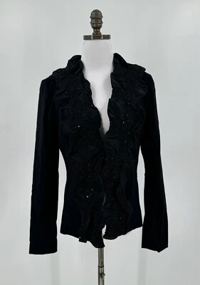 Chaqueta Blazer Mandalay Mujer Negra Detalle Lentejuelas Volantes Manga Larga Abierta Talla 6 Foto 1 de 4