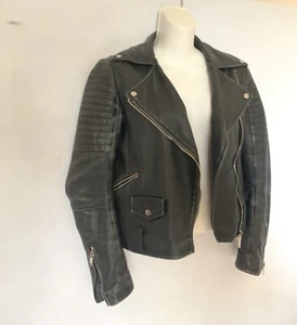 Zara Woman Echtleder Moto Biker Jacke Reißverschluss Schwarz Damen Größe XS - Bild 1 von 10