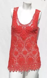 BARASCHI Anthropologie US Gr. XS Sunset Orange Häkelspitze Racerback Tank Top - Bild 1 von 6
