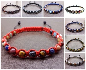 Mens Wrap Bracelet Cuff Wristband Jewellery Bangle Gemstones Beaded Braided Rope - Picture 1 of 2