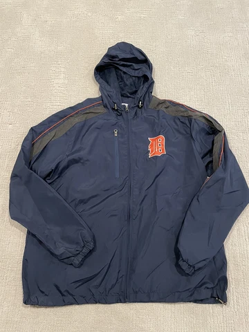 Detroit Tigers MLB Mens Full Zip Windbreaker Jacket Size XL Navy Cover