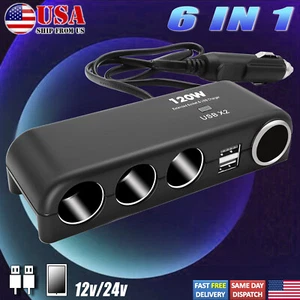 2022 USB Car Charger Cigarette Lighter Socket 4-Way 12V Splitter Power Adapter - Picture 1 of 7