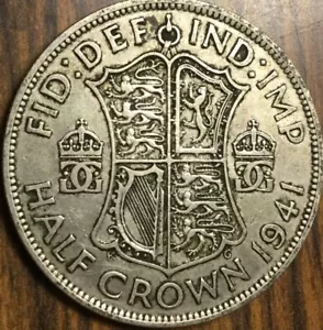 1941 UK GB GREAT BRITAIN SILVER HALF CROWN COIN - Picture 1 of 2