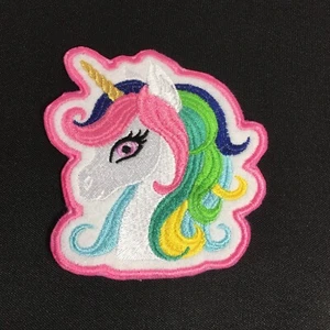 Unicorn Pink Border Embroidered Patch Sew On Or Iron 4.5 Inches - Picture 1 of 3