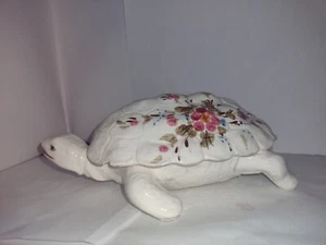 Ceramic Chalkware Tortoise Hand Painted Covered Dish - Bild 1 von 12