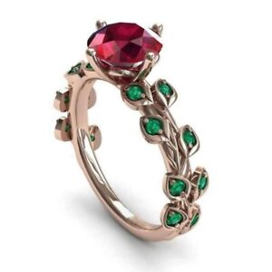 2Ct Round Cut Simulated Red Ruby Women Engagement Ring Rose Gold Plated Silver