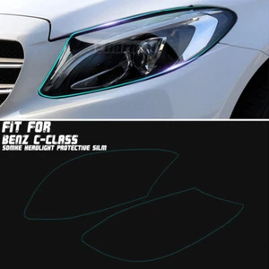 LH+RH Smoke TPU Scheinwerfer Schutz Vorgeschnitten Folie Aufkleber Cover für Mercedes C - Bild 1 von 10