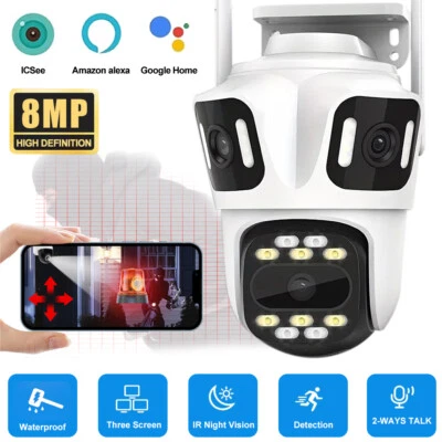  360° ICSEE 3Lens 8MP WiFi Outdoor Home Security Camera Full Color Night Vision - Image 1 of 4
