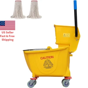 Mop Bucket with 2 Pack Mop Head Side Press Wringer 34 Quart - Picture 1 of 6