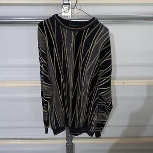 Vintage TUNDRA CANADA Herren Large Pullover Schwarz Grau Coogi Style Cosby - Bild 1 von 5