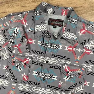 Camisa Vaquera Rock & Roll Para Hombre XXL Gris Rojo Azul Azteca Botón a Presión Western Rodeo - Imagen 1 de 9
