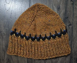 Handknit Wool Beanie, One Size, Burnt Orange, blue/black stripe, Unisex - Picture 1 of 8