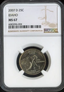 2007-D Idaho State Quarter NGC MS67 qualità aziendale - Foto 1 di 2