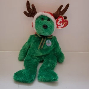Ty 2002 HOLIDAY TEDDY with Antlers Beanie Baby - 6” Sitting NEW w tag - Picture 1 of 6