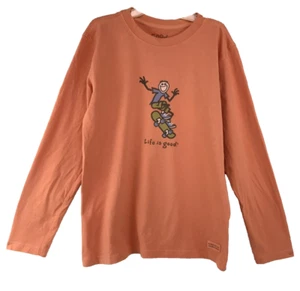 Life Is Good Tee Shirt Kids Boys Unisex Size L 10 Orange Long Sleeve Skateboard - Picture 1 of 7