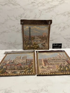 VTG PARIS TAPESTRY EIFFEL TOWER ARC DE TRIOMPHE RIVER SEINE GOBELIN ,Notre Dame - Picture 1 of 18