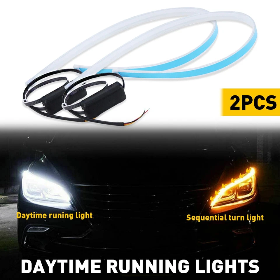 Tira de luz de tubo DRL de 23,6" LED ámbar Switchback señal de giro de flujo secuencial 2 piezas Foto 1 de 4