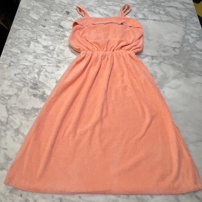 Vintage Terry Cloth Dress Women’s M Peach Halter Pool Beach Straps Slits - Image 1 of 4