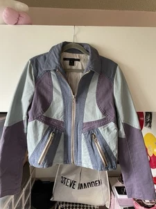 Marc Jacobs Size 6 Blue And Purple Denim Moto Jacket 2005 - Imagen 1 de 12