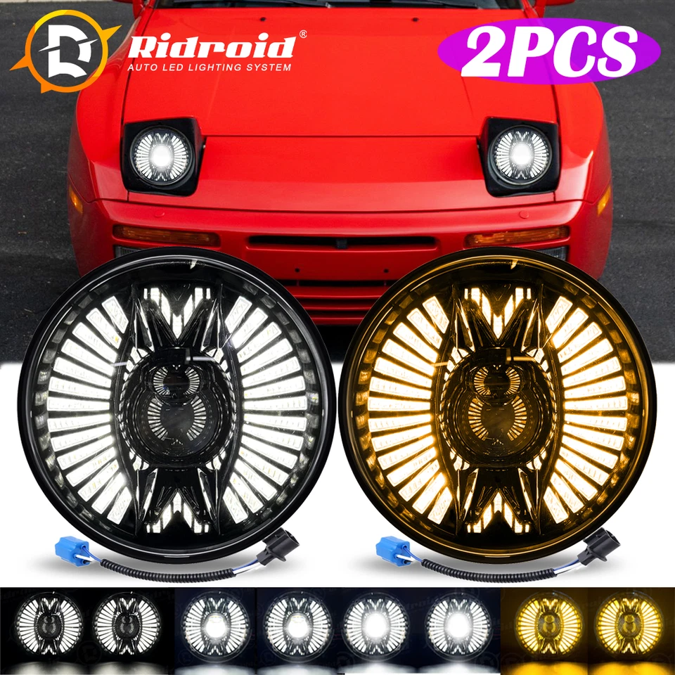 Par de faros LED redondos de haz alto-bajo de 7 pulgadas más nuevos para Porsche 944 1983-1991 Foto 1 de 4
