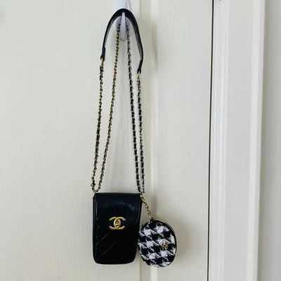 Brand New Chanel Makeup Trio Set Black Shoulder Bag with Tweed Coin Pouch - Image 1 of 4