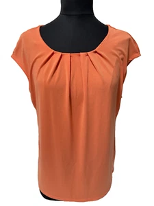 Ann Taylor  Women's  Orange Round Neckline Cap Sleeve Stretch  Top Sz L - Picture 1 of 10