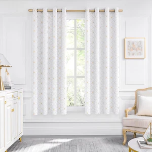 100% Blackout Curtains 63 Inches Long for Bedroom Living Room Moroccan Gold Patt - Picture 1 of 12