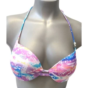 Victoria's Secret PINK Watercolor Aztec Geo Double Banded Halter Bikini Top M - Picture 1 of 2