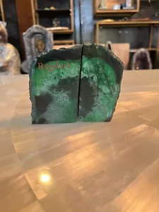 Agate Stone Bookends-Green Polished Natural Ends Heavy Duty Bookend Holder - Picture 1 of 18