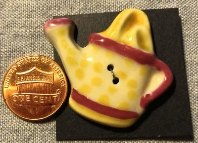 ONE Large Hand-crafted Ceramic Watering Can Button 1 9/16" 39.6mm Wide 9108 - Image 1 of 2