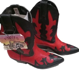 Botas de vaquero Jesse de media pantorrilla occidental negras/rojas marca Circles 8 M Mustang - Imagen 1 de 13