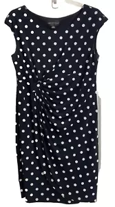 Connected Woman Faux Wrap Dress Size 14W Black White Polka Dots Sleeveless 124 - Picture 1 of 10