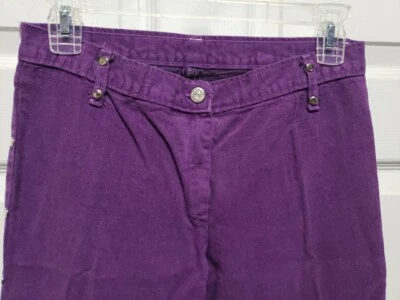 Vtg Women Bell Bottom Pants Size 8 Purple Gray Insert Silver Studs 2 Pockets - Image 1 of 4