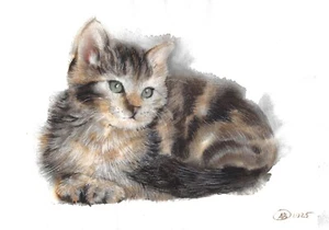 tableau original A4 29BrA oeuvre aquarelle chat moderne - Photo 1/1