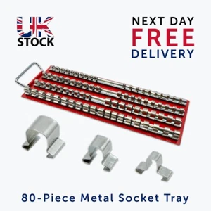 80PC Socket Tray Set 20x1/4" 30x3/8" 30x1/2" Metal Clips Organiser Tool Storage - Picture 1 of 11