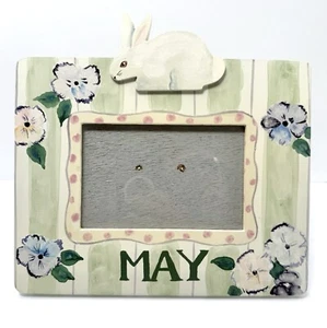 Exposures MAY Wood Picture Frame Hand Painted Bunny Rabbit Month 4x6 Vintage - Picture 1 of 14